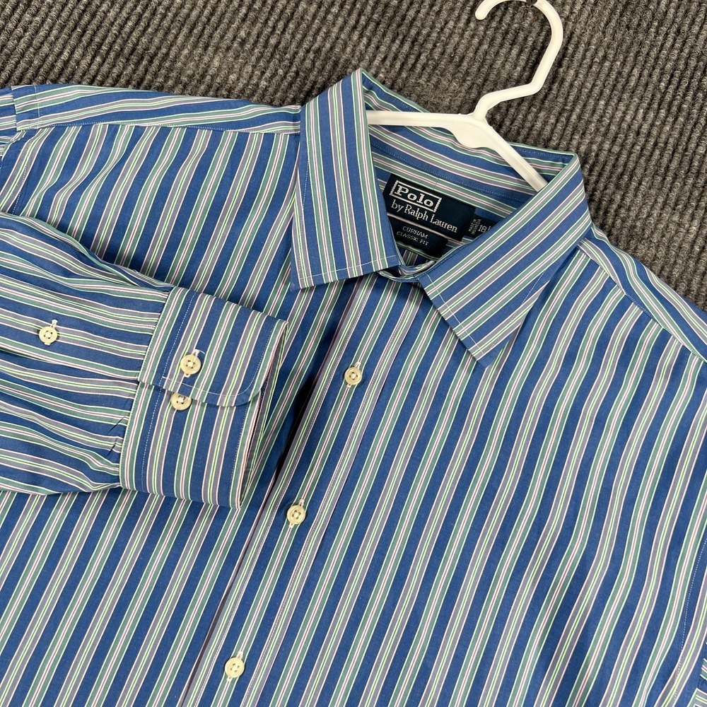 Polo Ralph Lauren Mens Shirt XXL Blue Striped Long Sleeve Button Up Curham Fit